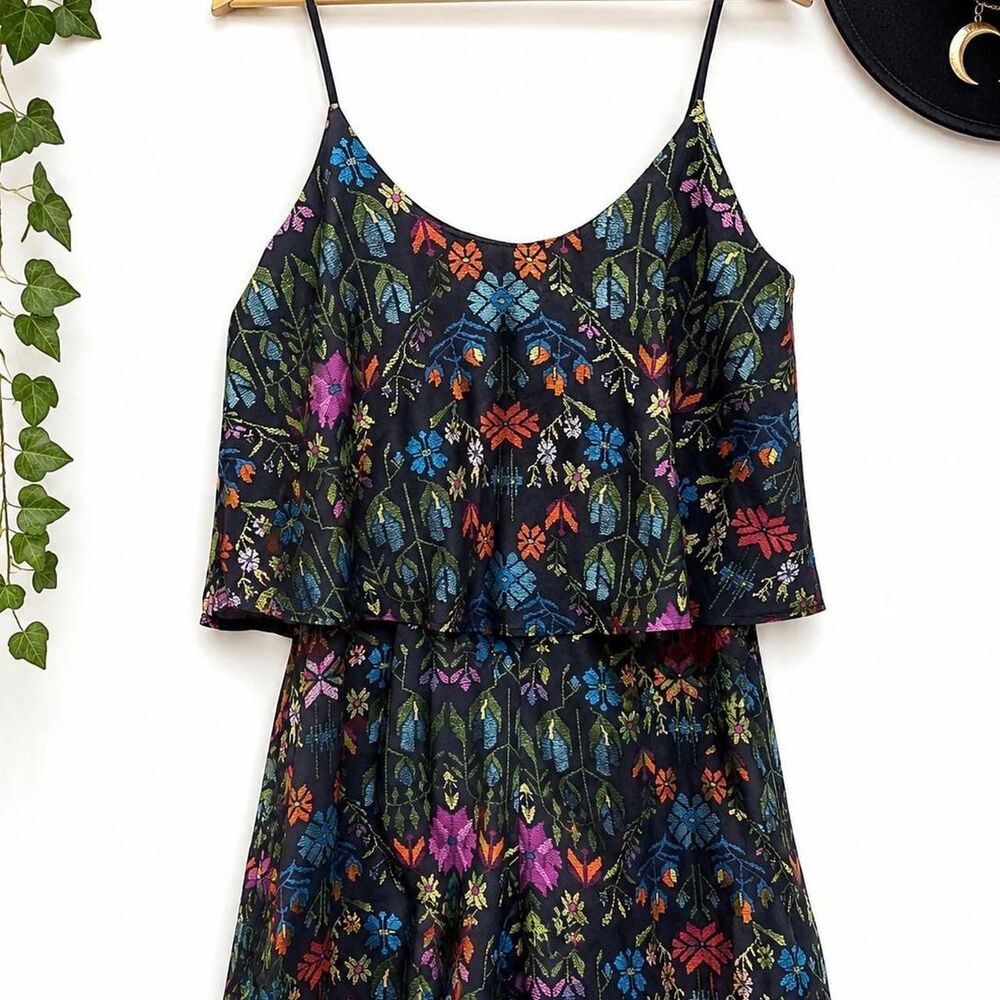 Charles Henry Floral Romper Womens 8 Black Boho Festival Fairy Grunge